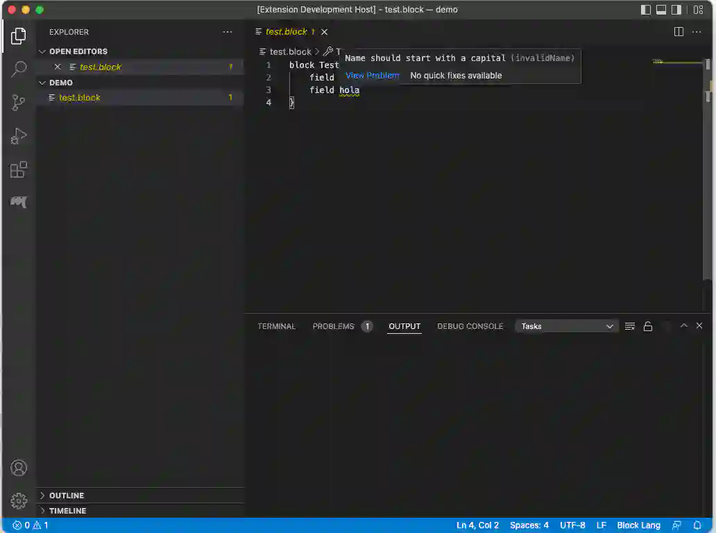 Block Language Running  on VSCode