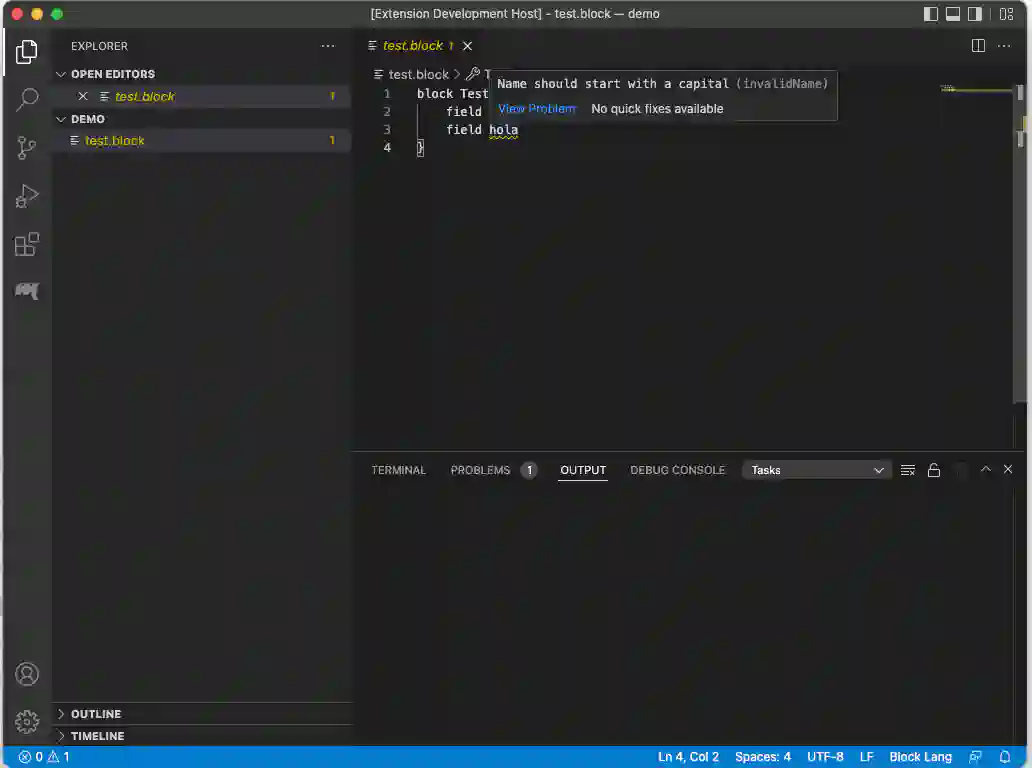 Block Language Running  on VSCode